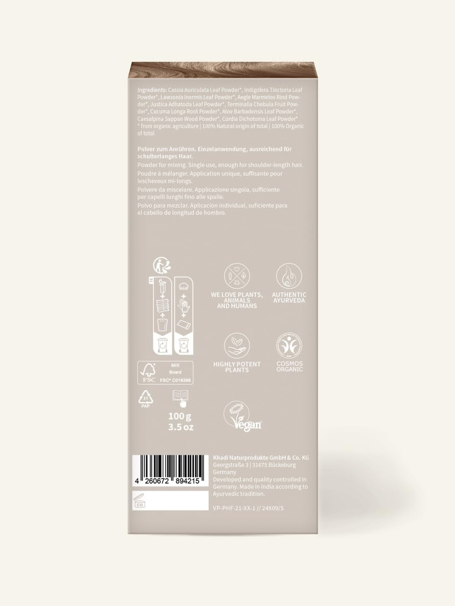 khadi BERLIN BLOND pflanzliche Haarfarbe – färbt Haare in einem kühlen grau-blonden Farbton – natürliche Haarfarbe 100 % pflanzlich, natürlich und vegan – 100 g Haarfarbe Naty Shop