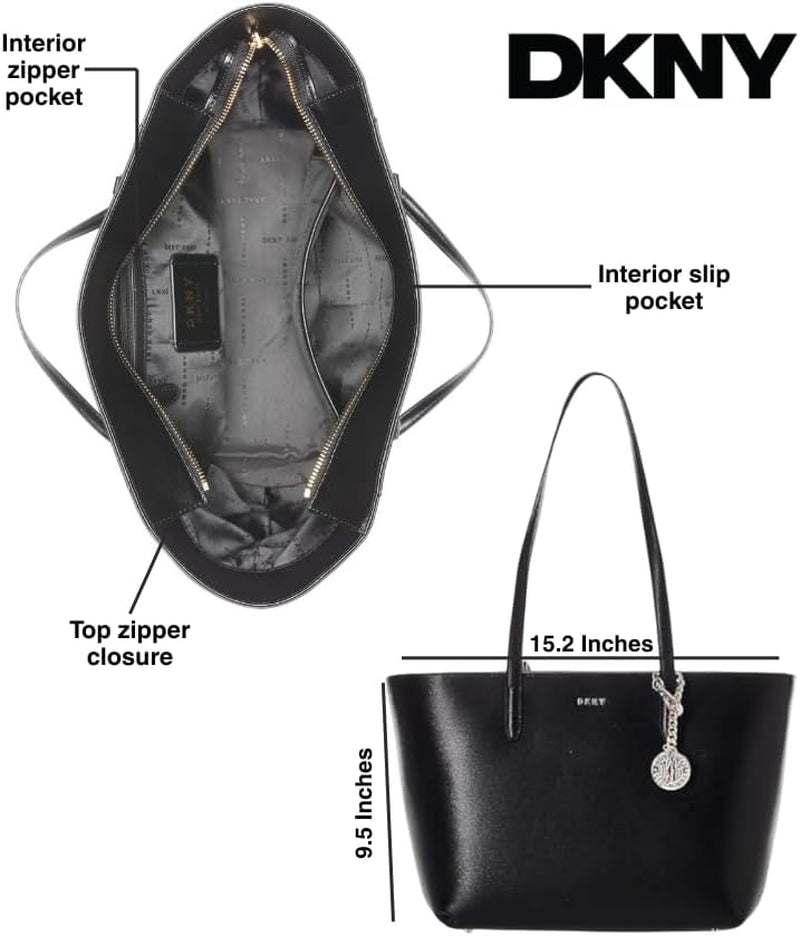 DKNY Damen Bryant Medium Leather Tote Bag Tragetasche, Schwarz / Gold Damentaschen Naty Shop