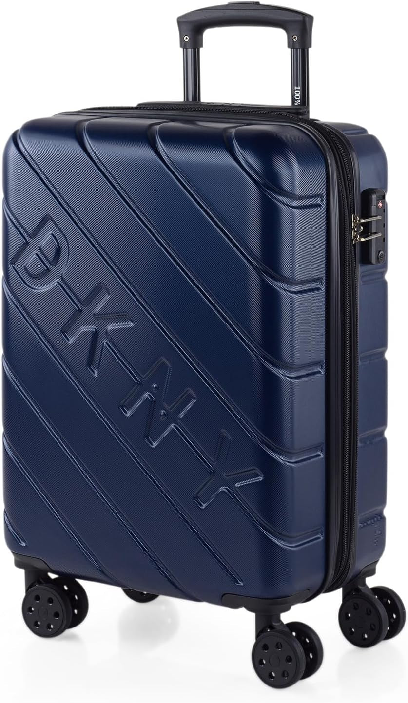 DKNY – Großer 4-Rad-Koffer Großer leichter Koffer – Großer Reisekoffer mit Rollen. Großer Flugzeug-Reisekoffer, Hartschalenkoffer mit zertifiziertem Schloss – großer Trolley-Koffer, Silber, Gepäck und Reiseausrüstung, Naty Shop, Marineblau, S