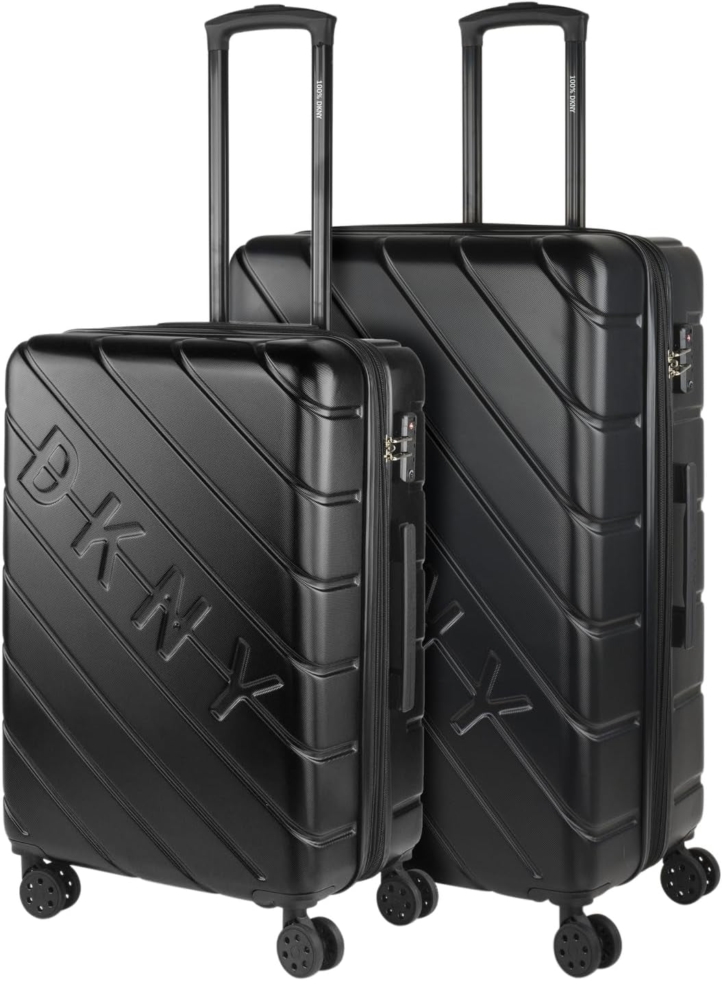 DKNY – Großer 4-Rad-Koffer Großer leichter Koffer – Großer Reisekoffer mit Rollen. Großer Flugzeug-Reisekoffer, Hartschalenkoffer mit zertifiziertem Verschluss – Großer Trolley-Koffer, Silber, Gepäck und Reiseausrüstung, Naty Shop, Schwarz, M + L