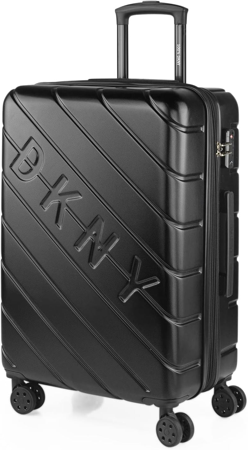 DKNY – Großer 4-Rad-Koffer Großer leichter Koffer – Großer Reisekoffer mit Rollen. Großer Flugzeug-Reisekoffer, Hartschalenkoffer mit zertifiziertem Verschluss – Großer Trolley-Koffer, Silber, Gepäck und Reiseausrüstung, Naty Shop, Schwarz, M