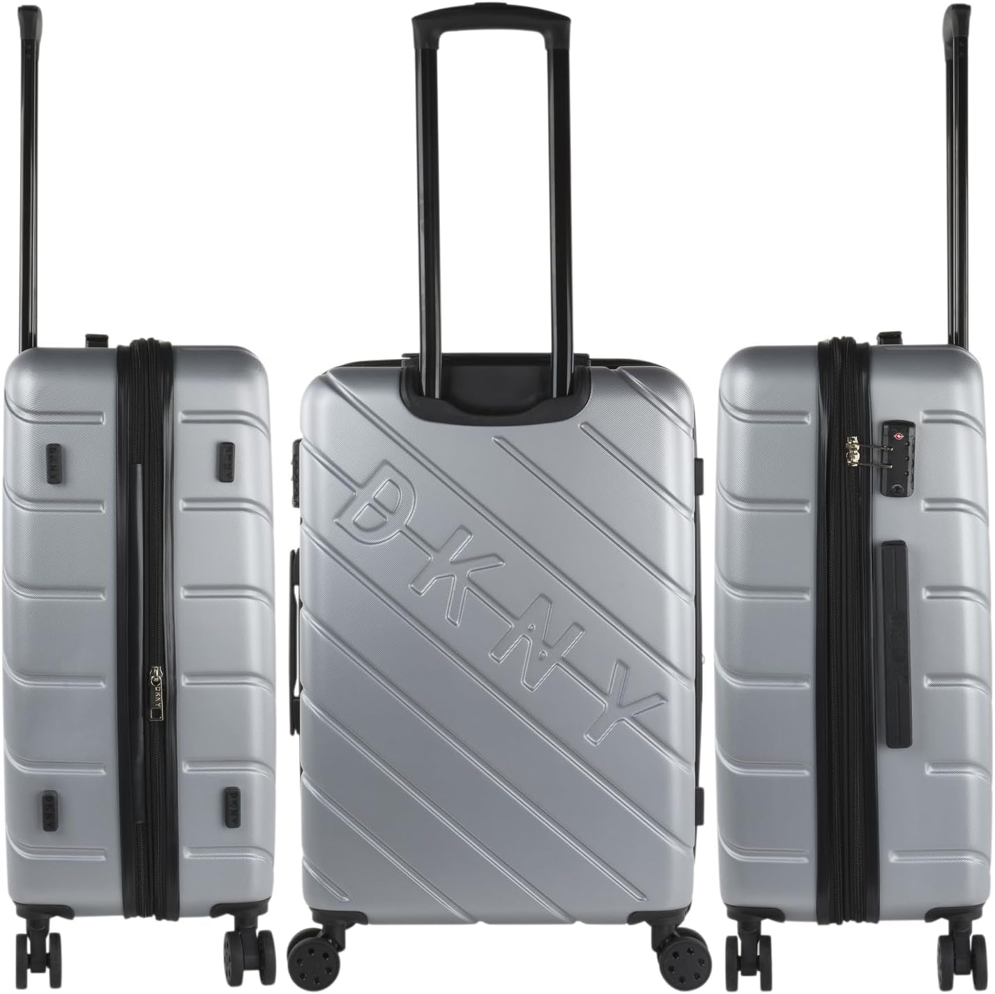 DKNY – Großer 4-Rad-Koffer Großer leichter Koffer – Großer Reisekoffer mit Rollen. Großer Flugzeug-Reisekoffer Hartschalenkoffer mit zertifiziertem Verschluss – Großer Trolley-Koffer Silber Gepäck und Reiseausrüstung Naty Shop