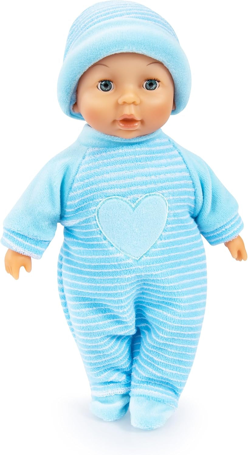 Bayer Design 92802AU My First Baby 28 cm, Babypuppe, Weichkörperpuppe mit Schlafaugen, sehr praktisch, süßes Outfit, blau mit Herz
