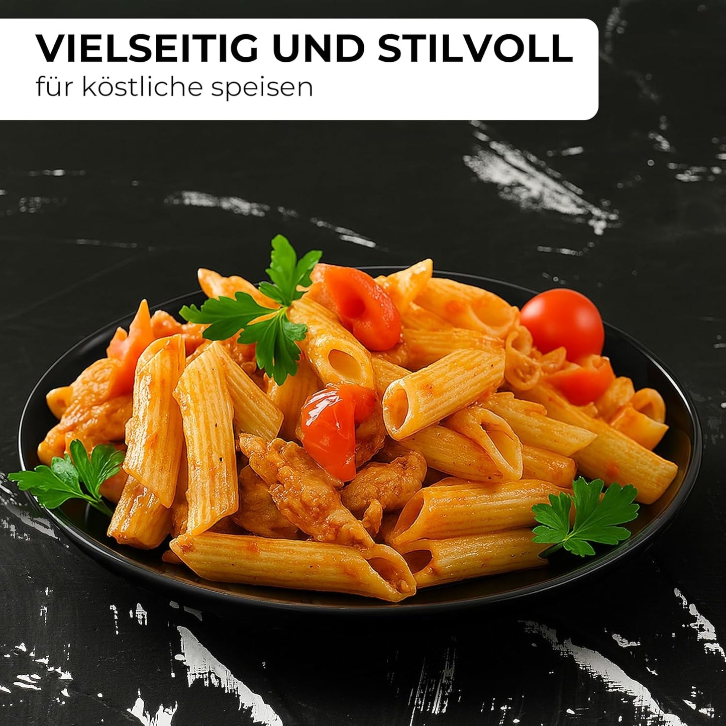MIAMIO – 6-teiliges modernes Keramik-Geschirr/Teller-Set für 6 – Palmanova-Kollektion (Schwarz, große Teller (6x))