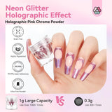 Saviland Chrom-Nagelpulver-Set – rosa Laser-Chrom-Nagelpulver mit Spiegeleffekt, Laser-Nagelkunst, Nagel-Glitzer-Maniküre-Dekorationspulver mit Schwammstäbchen, Nagel-Glitzer-Puder-Nagelstudio