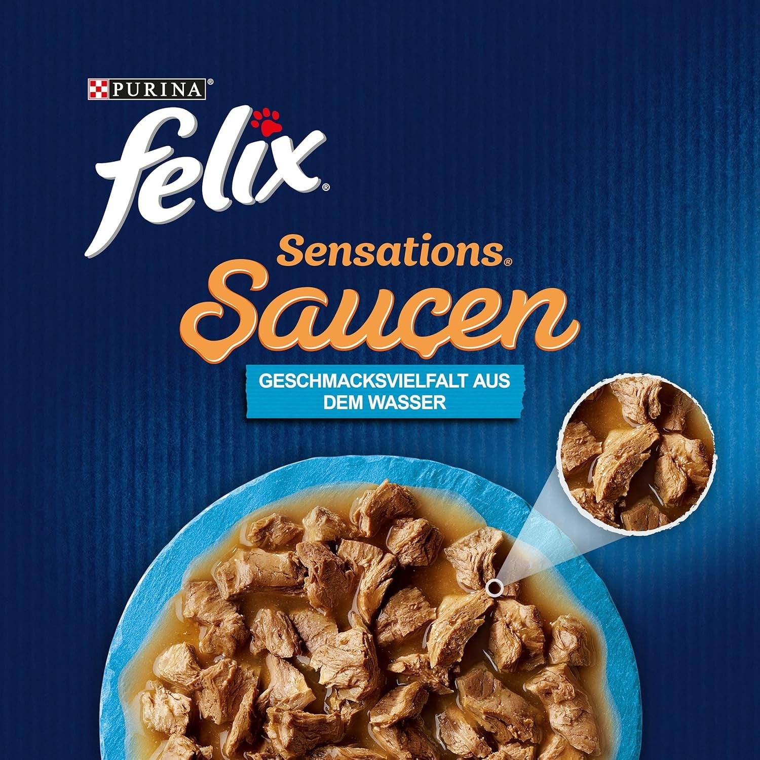 Felix Sensations Sauces Nassfutter für Katzen, verschiedene Fischmischung, 6er-Pack (6 x 12 Beutel à 85 g)