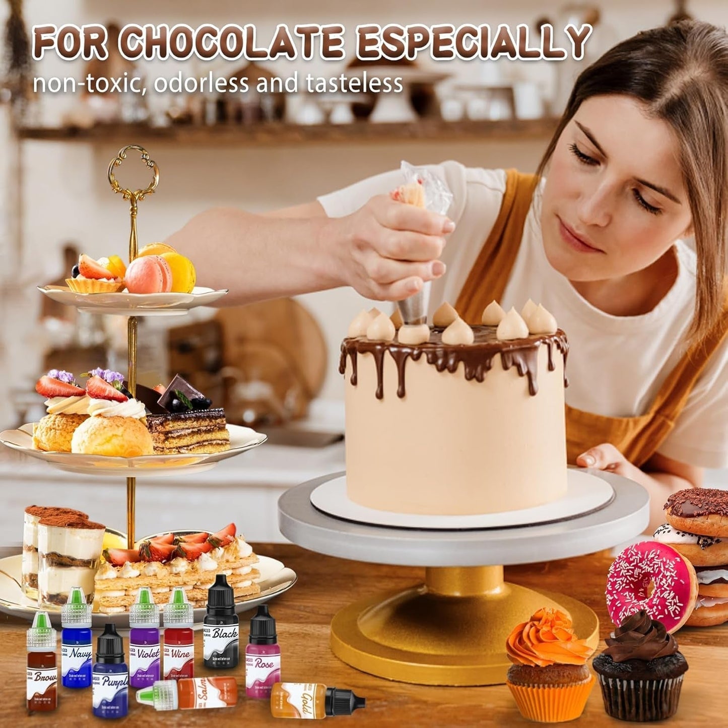 Fettlösliche Schokoladen-Lebensmittelfarbe – 12 Farben, ölbasierte Lebensmittelfarbe für Fondant, Kuchendekoration, Backen – flüssige Lebensmittelfarbe für Kakaobutter, Buttercreme, Kuchen – je 10 ml