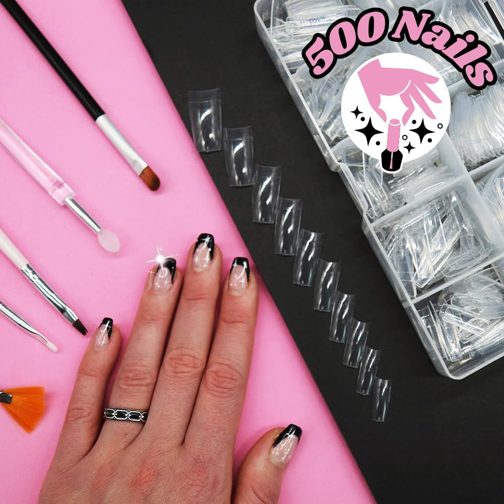 TRIXES 500 Stück Gel-Nagelspitzen, französische Nägel, klare Acryl-Spitzen für DIY-Maniküre, 10 verschiedene Designs