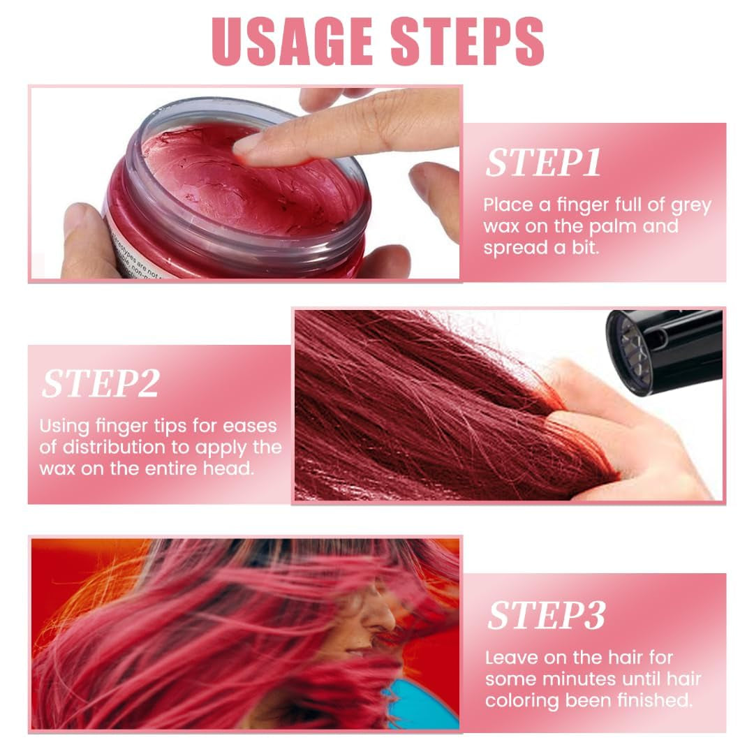 Temporäre Haarfarbe, 4,23 Unzen, Farbwachs für Männer und Frauen, waschbar, natürliche Farbe, Pomade, sofortige Haarfarbe für Party, Cosplay, Halloween (rot), Naty Shop Haarfärbemittel