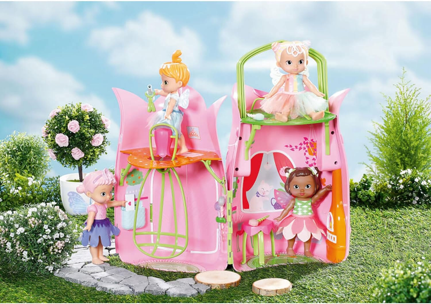 BABY Born Storybook Cottage, faltbares Puppenhaus für 18-cm-Puppen mit Tisch, Kamin, Chaiselongue und Teleskop, Rosagrün, 833803 Zapf Creation Puppenhäuser Naty Shop