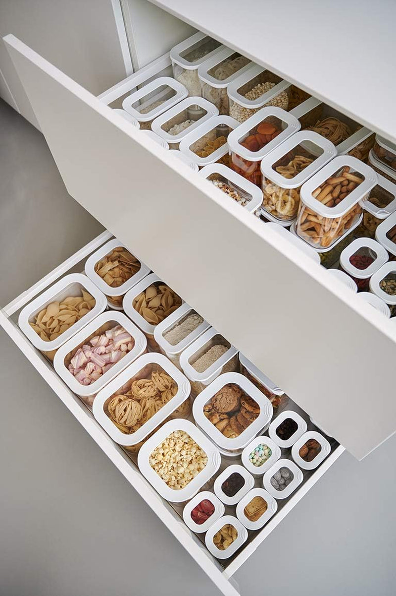 Mepal Set mit 9 Vorratsgläsern mit Deckel – rechteckige Lebensmittelbehälter – Küchen-Organizer aus Kunststoff – luftdichte Vorratsbehälter – 7 Vorratsgläser und 2 Frischhaltedosen – weiße Frischhaltedosen Naty Shop