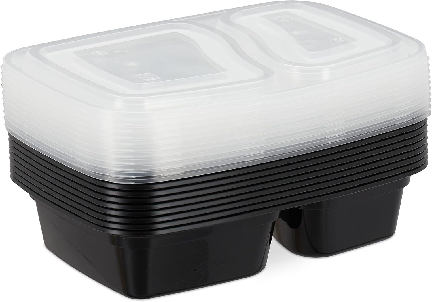 Relaxdays Meal-Prep-Boxen, 10er-Set, 2 Fächer, mikrowellenbeständig, 800 ml, Lebensmittelbox aus Kunststoff mit Deckel, schwarz, Frischhalteboxen Naty Shop