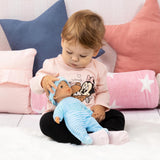 Bayer Design 92802AU My First Baby 28 cm, Babypuppe, Weichkörperpuppe mit Schlafaugen, sehr praktisch, süßes Outfit, blau mit Herz