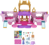 Mattel Disney Princess Verwandlungsspielset „Kutsche zum Schloss“ mit Aurora-Minipuppe, 3 Ebenen, 6 Spielbereiche, 4 Figuren, Möbel und Zubehör HWX17