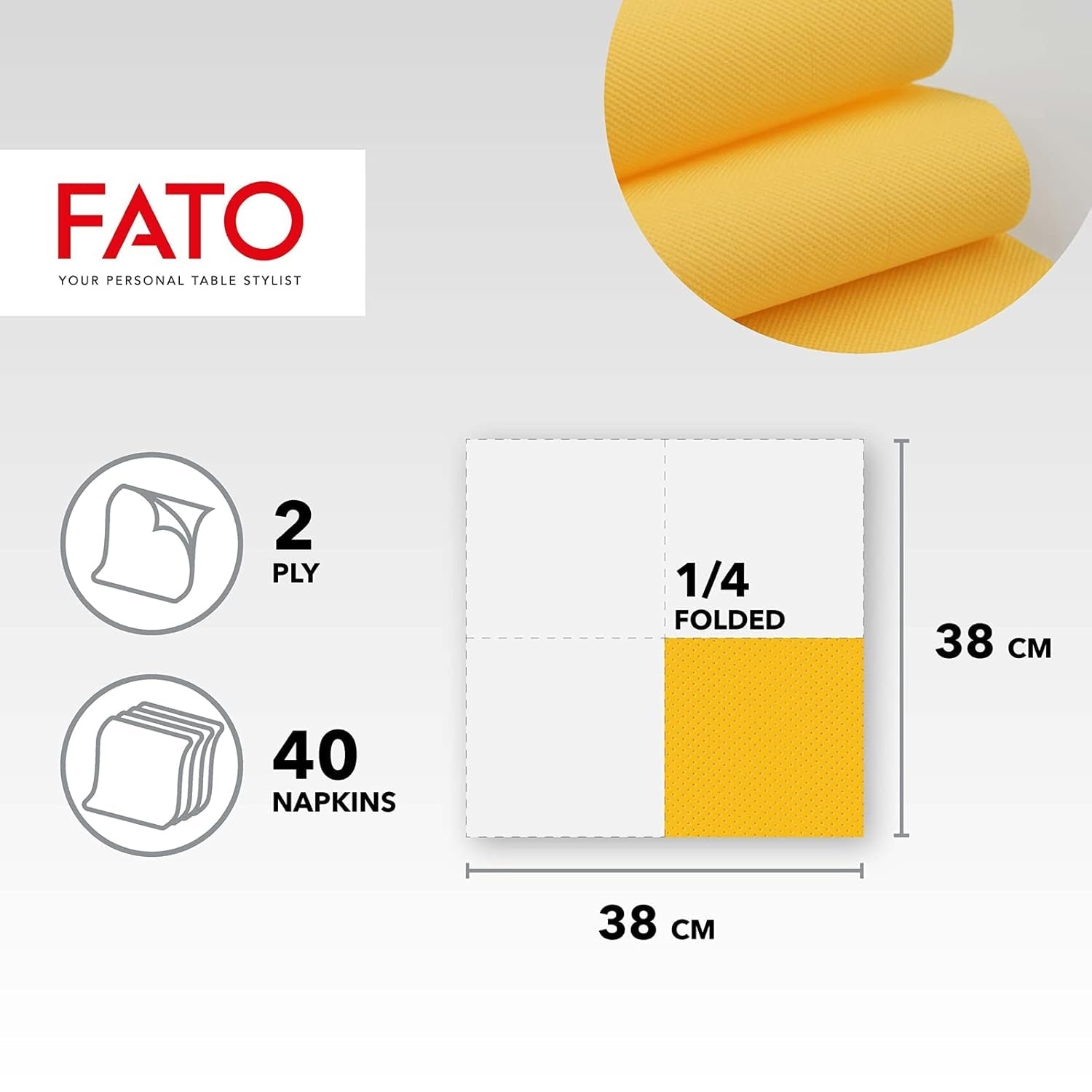 - Weiches und zartes Einweg-Seidenpapier, Packung mit 40 Taschentüchern, Größe 38 x 38, in 4 Schichten gefaltet, 2 Lagen, gelbe Farbe, 100 % reines Zellulosepapier, FSC-zertifiziert (2er-Pack)
