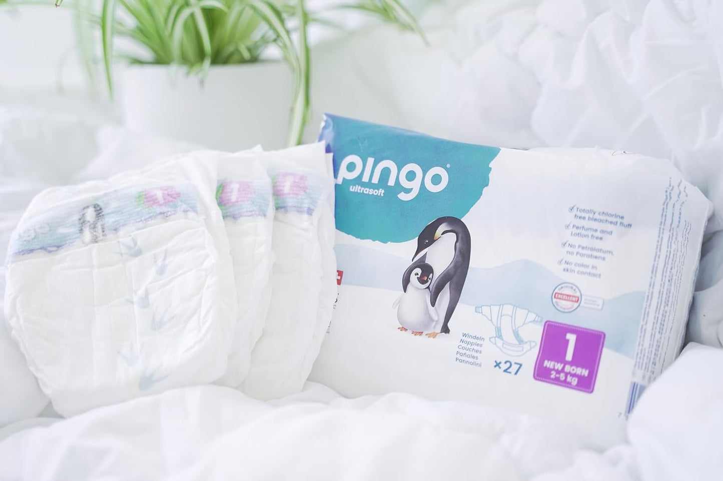 Bio-Windeln Größe 1 Neugeborene (2-5 kg), 1 Beutel mit 27 Windeln