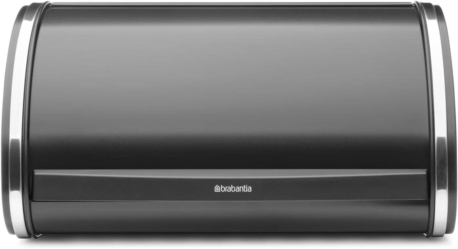 Brabantia Brötchen-Brotbox – Kompakte Aufbewahrungsbox für Brot, Bagels und Brötchen auf der Arbeitsplatte mit flachem Deckel, robuster Stahl – mittelgroß – mattschwarz. Lebensmittel-Aufbewahrungsboxen Naty Shop, heller Stahl, Ys/M