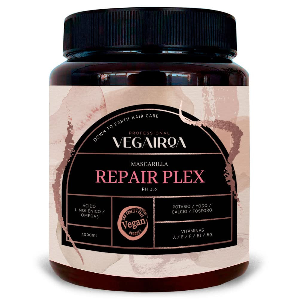 VEGAIROA – Repair Plex Mask – Extreme Repair Mask – Feuchtigkeitsspendend und nährend – Frizz-Schutz – Für chemisch behandeltes Haar – Professionelles veganes Friseurprodukt – 1000 g Naty Shop Haarmaske Standardtitel