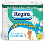 Regina Cartacamomilla – 8 Rollen Toilettenpapier, 300 flauschige Blätter, 3-lagig, weich und fest, recycelbare Papierverpackung