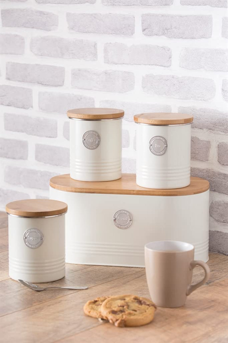LIVING-Kollektion, Zuckerdose mit Deckel | creme pastell | Aufbewahrungsbox 1 L Küche für Zucker | Zuckerbehälter aus Stahl mit Deckel | Luftdichte Vorratsdosen aus Bambus mit Deckel, Aufbewahrungsboxen für Lebensmittel von Naty Shop