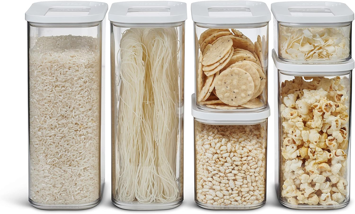 Mepal Set mit 6 Vorratsgläsern mit Deckel – rechteckige Lebensmittelbehälter – Küchen-Organizer aus Kunststoff – luftdichte Vorratsbehälter – 2 x 2000 ml, 2 x 1000 ml, 1 x 1500 ml und 1 x 425 ml – weiß. Naty Shop Lebensmittel-Aufbewahrungsboxen, weiß, 6-teiliges Set
