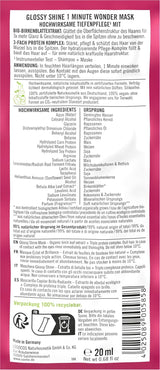 SANTE Naturkosmetik Glossy Shine 1 Min Wonder Mask, Tiefenpflege für glanzloses Haar mit Bio-Birkenblattextrakt und 3x Proteinkomplex für 3x mehr Glanz und Geschmeidigkeit, vegan, 20ml Naty Shop Haarmaske