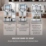 Caso Espresso Gourmet – Siebträger-Espressomaschine aus Edelstahl, leistungsstarke 19-bar-Ulka-Pumpe, mit Milchaufschäumer, für gemahlenen Kaffee oder ESE-Kaffeekapseln, für 2 Tassen, mit Tassenwärmer