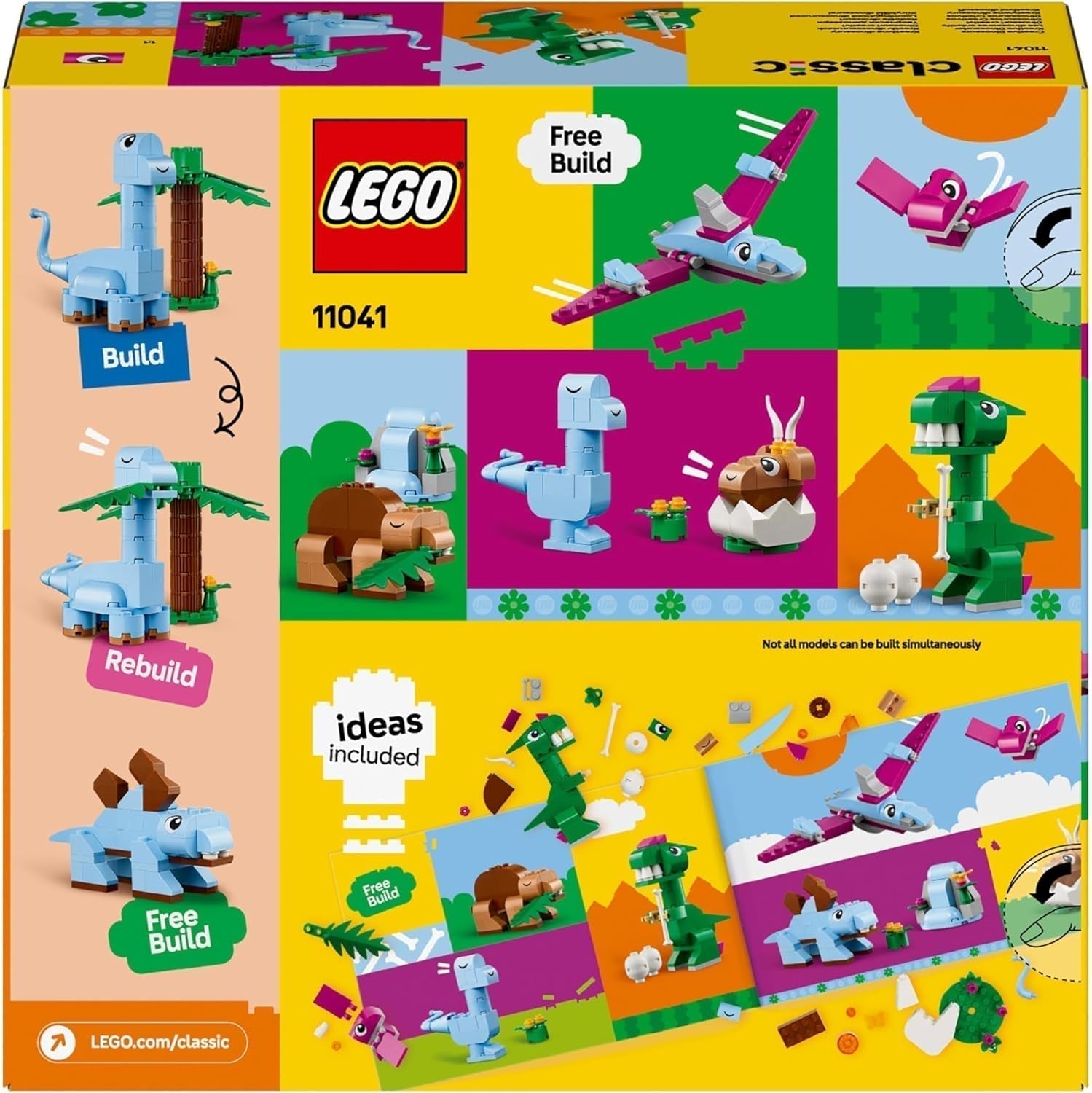 LEGO Classic Kreativ-Dinosaurier-Bauset mit Tiermodellen und Figuren aus Steinen, fantasievolles Spielerlebnis, Geschenk für Jungen und Mädchen ab 5 Jahren, inklusive T.Rex und Triceratops 11041 Bausets Besuchen Sie den LEGO-Store