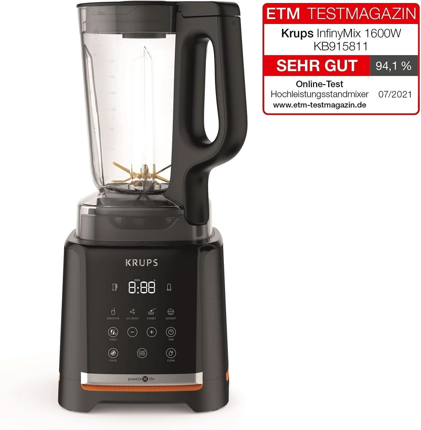 Krups Highspeed - Standmixer Infinymix KB9158 | 1600 W | 5 automatische Programme + manuelle Einstellung | Tritanbehälter | inkl. Rezeptheft | Smoothies, Shakes, Crushed Ice | Schwarz Kitchen Naty Shop