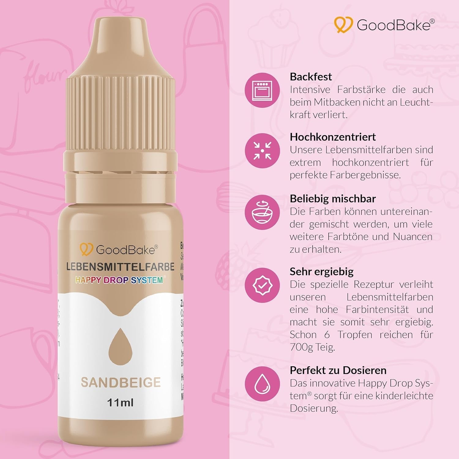 Goodbake Pastell Sand Beige Lebensmittelfarbe (11 ml) – Hochdosierte Lebensmittelfarbe – Zum Färben von Kuchen, Fondant, Buttercreme, Macarons, Getränken, Schleim und vielen anderen Gegenständen. 100 % vegan