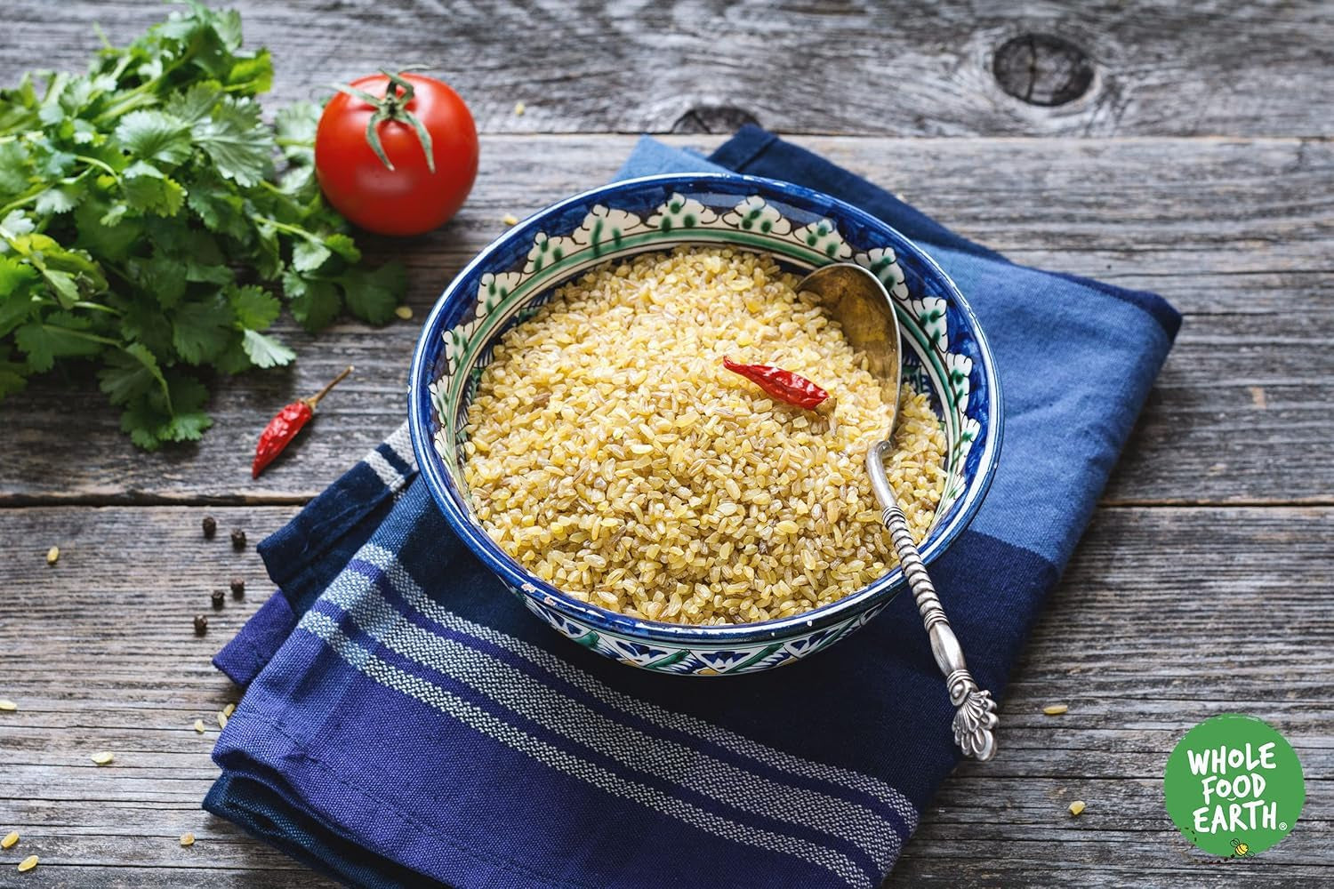 Wholefood Earth Weizenbulgur – gentechnikfrei – natürlich – vegan – milchfrei – ohne Zuckerzusatz, 500 g