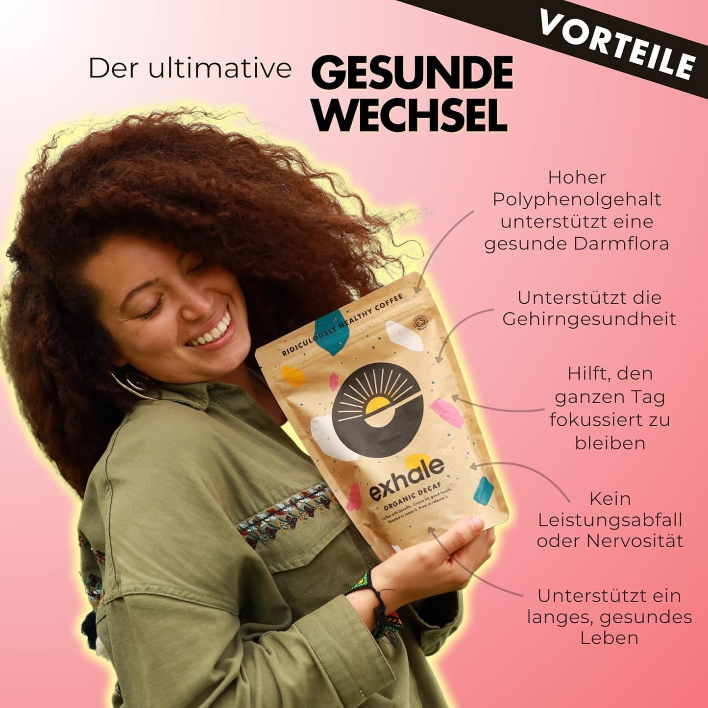 EXHALE Bio GANZE BOHNEN – Dunkel gerösteter Kaffee – 450g Packung – Mykotoxinfrei & geeignet für Bulletproof Coffee – Single Origin und 100% Arabica Bohnen