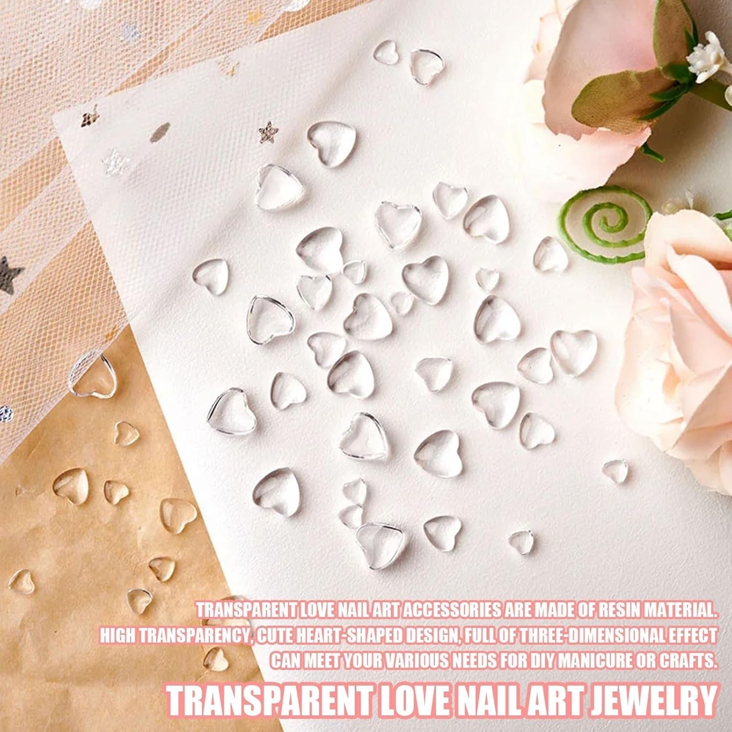 3D Herz Nail Art Charms, 320 Stück Niedliche Klar Acryl Herz Nagel Charms, Flatback Herz Nagel Strasssteine ​​4Mm 6Mm 8Mm Harz Nagelkunst Dekorationen für Frauen Mädchen DIY Maniküre Zubehör(4Mm 6Mm 8Mm)