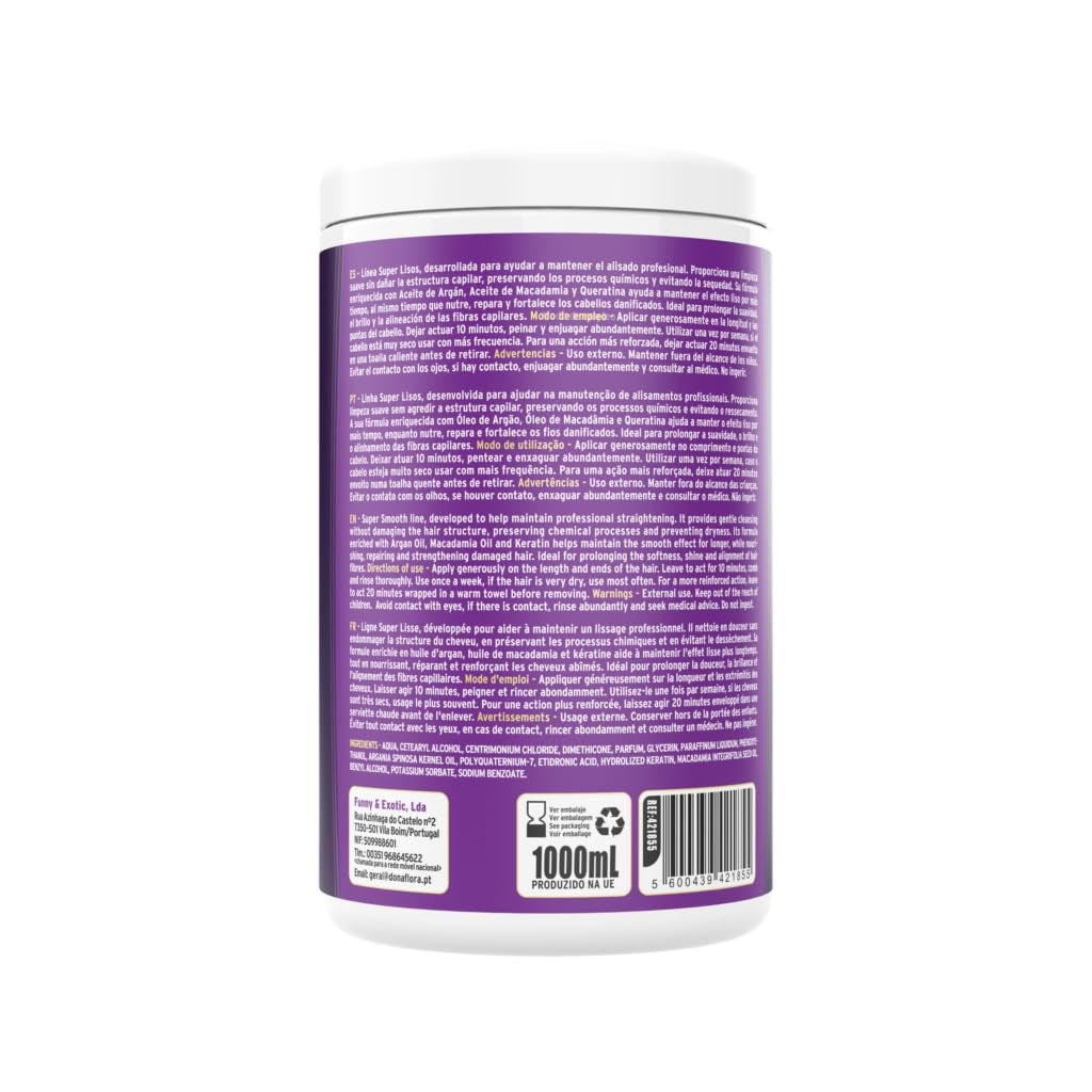 Super Smooth Haarmaske 1000 ml – Mit Arganöl, Macadamia und Keratin – Nährt, repariert und stärkt – Für Geschmeidigkeit, Glanz und glatte Fasern – Frei von Sulfaten und Parabenen Naty Shop Haarmaske
