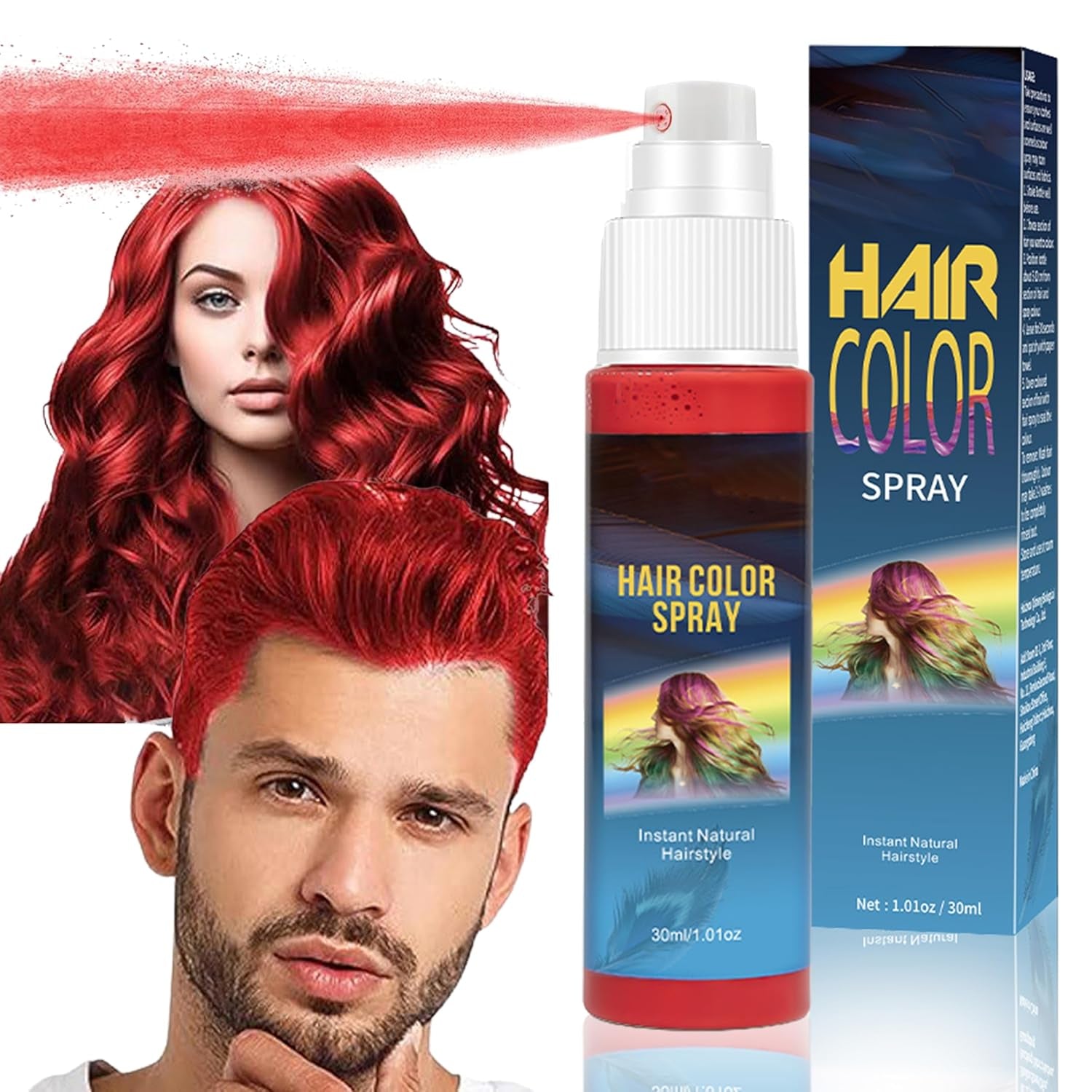 Haarspray-Farbe – 30 ml temporäres grünes Haarfärbespray, natürliches Haarfärbemittel, temporäres Haarfärbespray, waschbare Haarfärbemittel für Party, Cosplay, Halloween (grün), Haarfärbemittel Naty Shop Rot