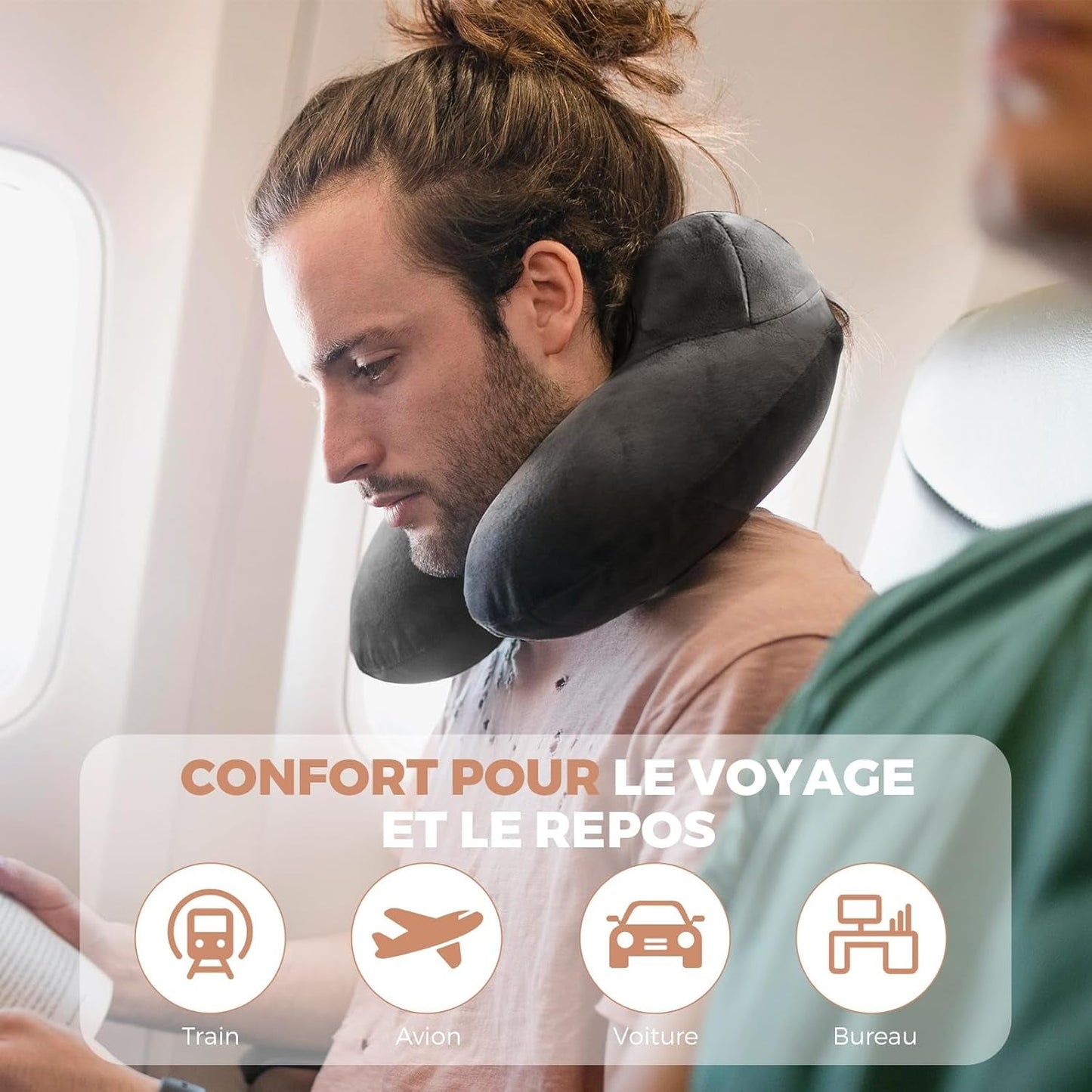 Aufblasbares Reisekissen, Reisekissen mit Schlafmaske + Ohrstöpsel + Tragetasche, superleicht und tragbar, ideal für Flugzeug, Auto, Zuhause, Büro, Schwarz Naty Shop Reisekissen