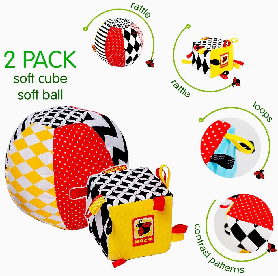 magdum 2 Set Baby Würfelspiel + Stoffball - Motorikspielzeug ab 1 Jahr - Spielzeug für Kinder 6 Monate - Montessori Spielzeug - Lernspielzeug 1 Jahr - Geschenk für Kinder - Ball für Kinder - Würfel für Kinder - Geschenke für Kinder Spielzeug Bebe Naty Shop