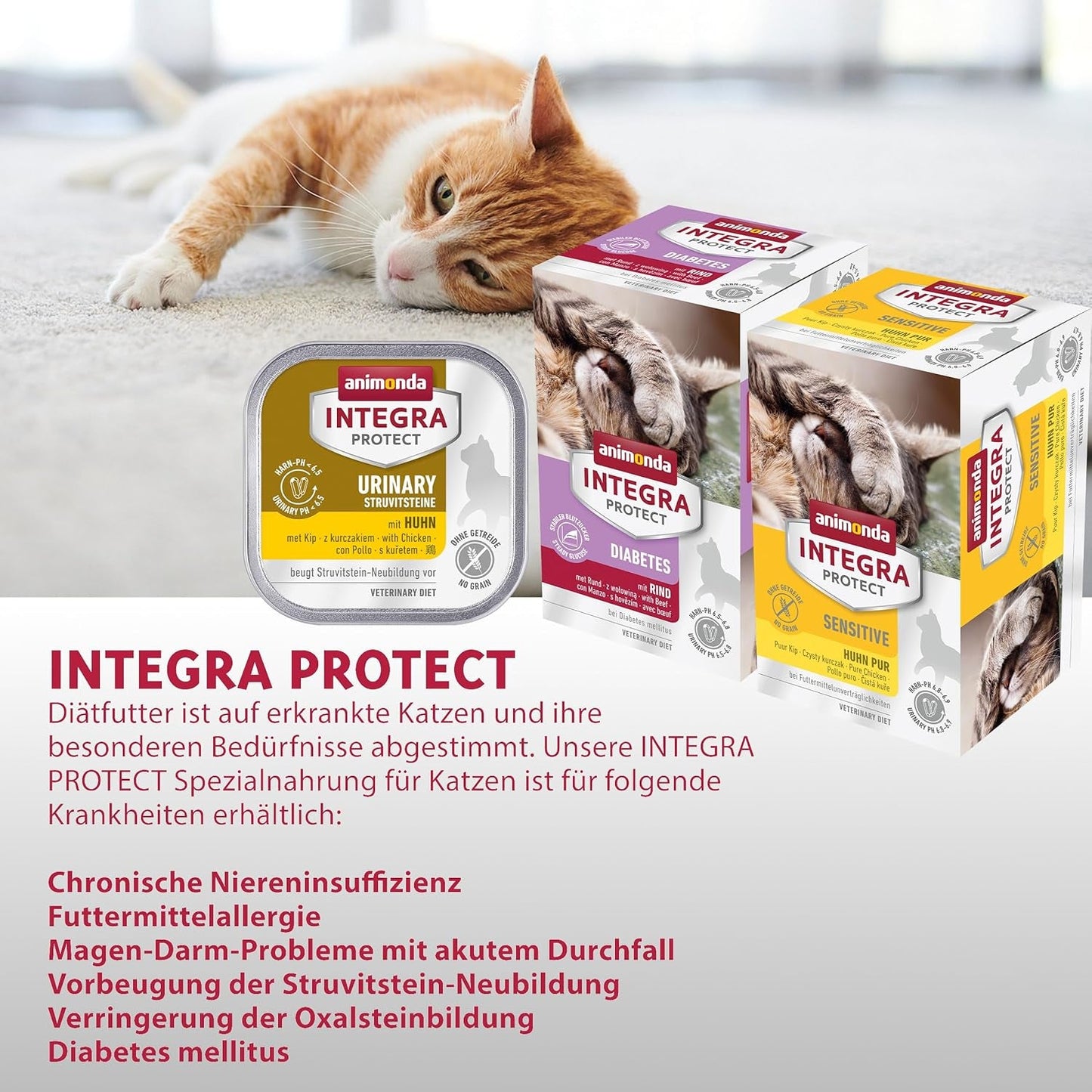 animonda INTEGRA PROTECT Diabetes mit Geflügel (16 x 100 g), Nassfutter für diabetische Katzen, Diätfutter für diabetische Katzen, Nassfutter ohne Zucker