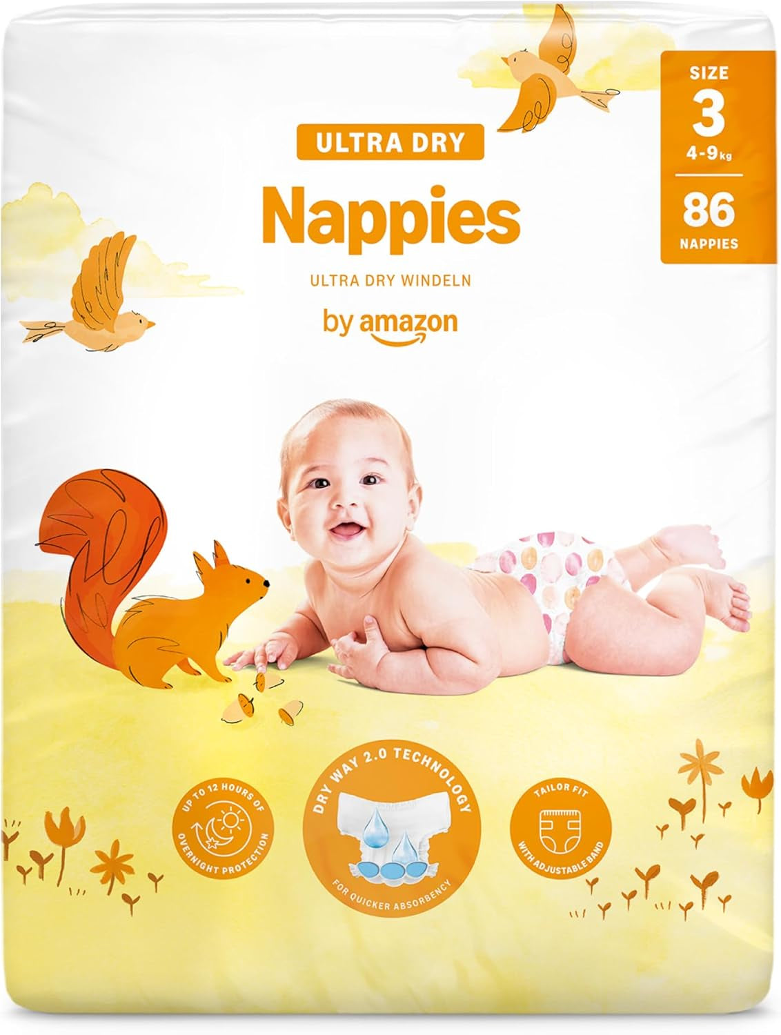 Amazon Ultra Dry Windeln, Größe 3 (4–9 kg) – Monatsbox, Weiß, 172 Stück (2 Packungen à 86 Stück) (ehemals Mama Bear, identisches Produkt)