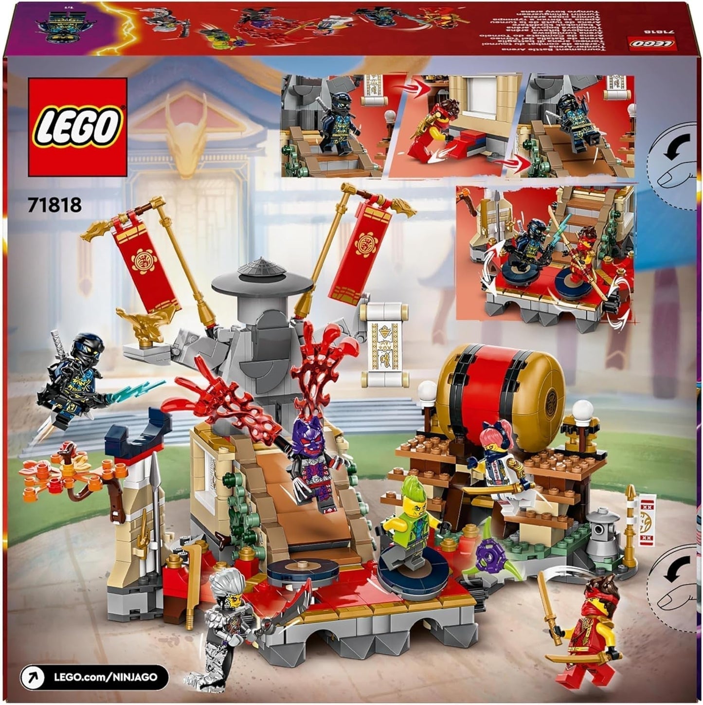 LEGO NINJAGO Tournament Arena Abenteuerspielzeug für Kinder Ninja-Spielset mit 6 Minifiguren Sammlung Bauset Geburtstagsgeschenk für 7-jährige Jungen und Mädchen 71818 Bausets Besuchen Sie den LEGO-Store