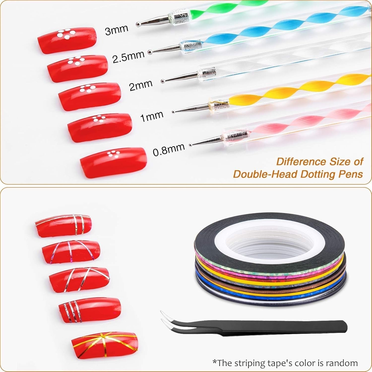 MELLIEX 45 Stück Nail Art Dekoration Zubehör Set, Nägel Pinsel Strasssteine ​​​​Glitzer Goldfolie Nageldesign Dotted Pen Streifenband Für Nagelkunst Maniküre Set
