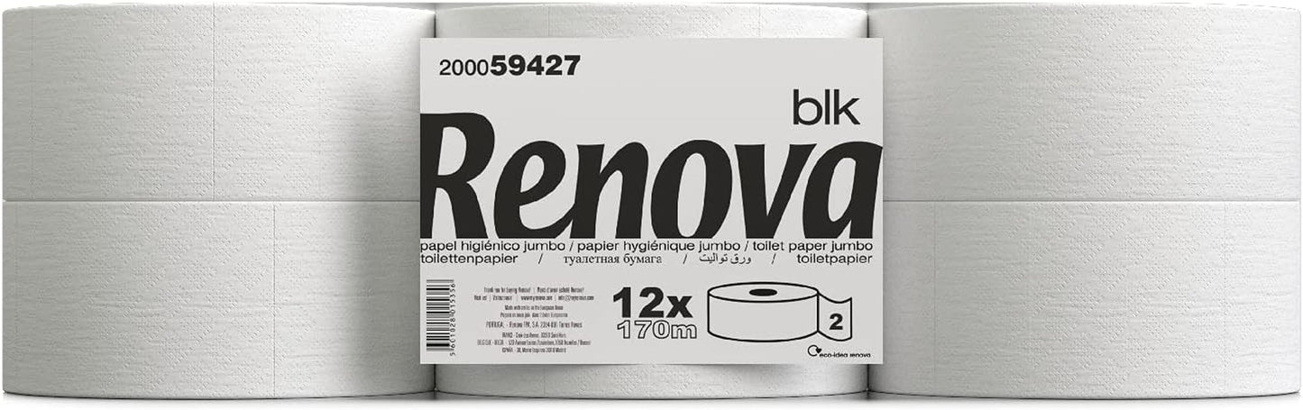 Toilettenpapier Renova Jumbo BLK, 12 Rollen à 170 M, weißes Papier, 2 Lagen