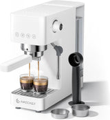 AMZCHEF 20-Bar-Espressomaschine, LED-Anzeige, professioneller Milchaufschäumer und Dampflanze aus Edelstahl, 1,5 l abnehmbarer Tank, 1350 W schnelles Aufheizen, Weiß