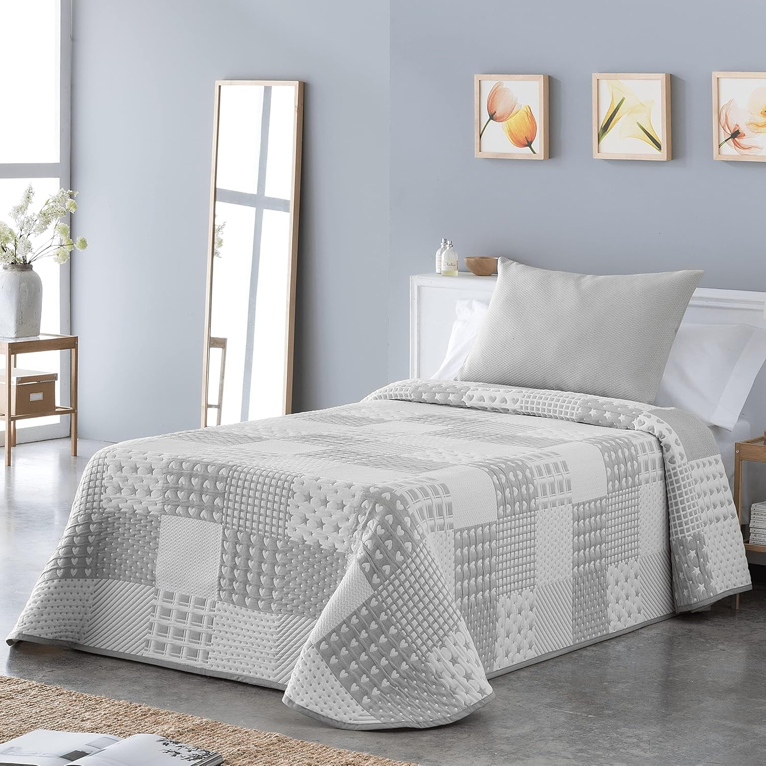 Sofia 21 leichte Tagesdecke für Doppelbetten mit 180 und 200 cm, Tagesdecke für Betten mit 180 und 200 cm, graue Betten und Decken. Besuchen Sie den VIALMAN-Store. Graue Cama 180: 270 cm x 270 cm