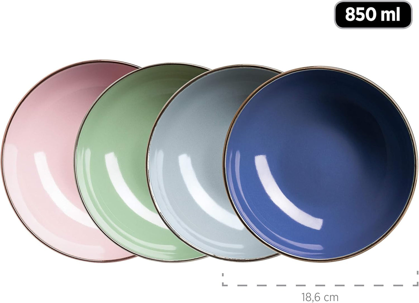 MÄSER 931870 Metallgestell, Modernes Geschirrset für 4 Personen mit messingfarbenem Gestell, 16-teiliges Kombinationsset mit Coupé-Formen ohne Gestell, Mehrfarbig, Steingut, Pastel'n'Blue
