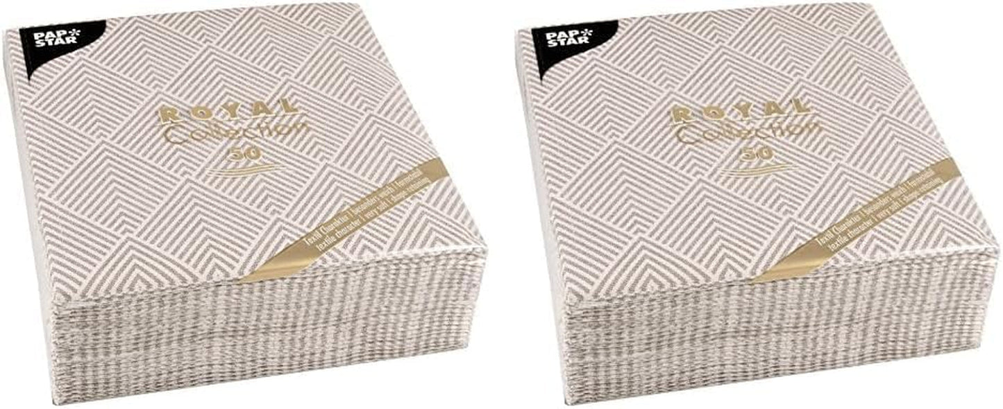 Papstar, 50 Servietten „ROYAL Collection“ 1/4-Falz 40 cm x 40 cm „Elegance“ braun, #86498 (2er Pack)