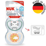 NUK Space Baby Schnuller 6–18 Monate, extra große Öffnungen für empfindliche Haut, BPA-freies Silikon, Zebramuster, 2er-Pack