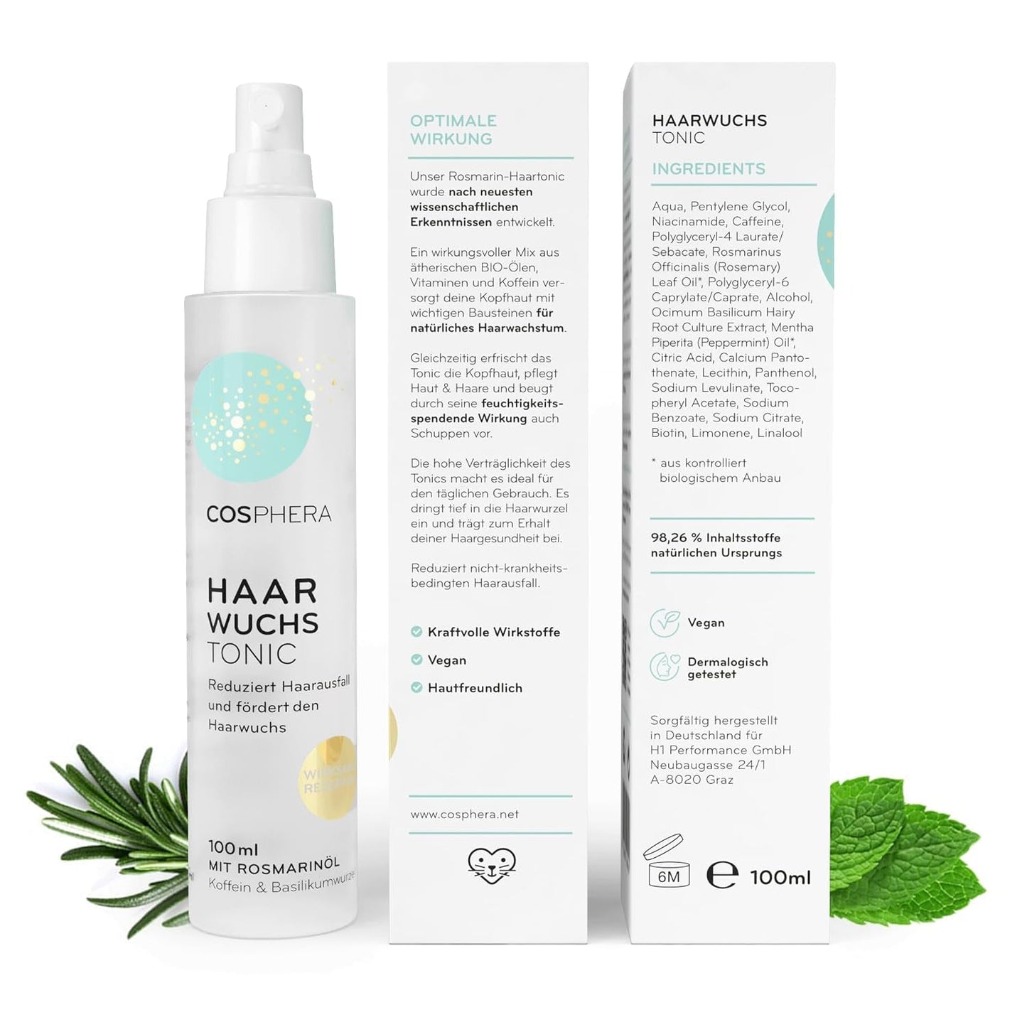 Rosmarinöl-Haartonikum-Spray 100 ml – Rosmarinöl-Spray beschleunigt auf natürliche Weise das Haarwachstum – Mittel gegen Haarwuchs für Frauen und Männer – Haarausfall-Serum – Rosmarin-Haaröl von Cosphera Hair Care Naty Shop
