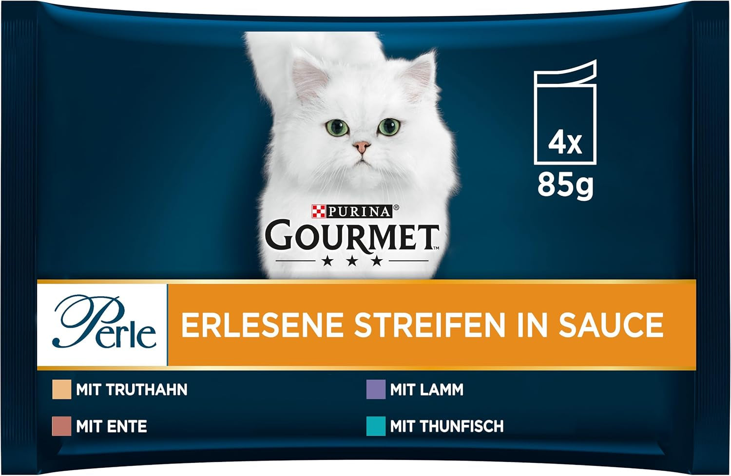 Gourmet Perle Select Strips Nassfutter für Katzen, sortierte Mischung, 12er-Pack (12 x 4 Beutel à 85 g)