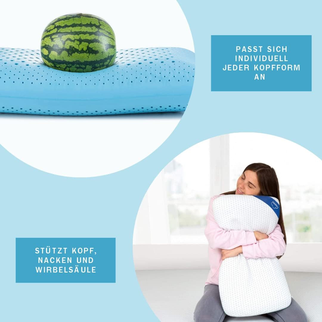Genius Eazzzy Schaumstoffkissen 40X80 cm Höhe 10 cm – Nackenstützkissen mit 2 Härtegraden + kühlendem Gelschaum – Schlafkissen für Seiten-, Rücken- und Bauchschläfer gegen Nackenschmerzen, Polyester Naty Shop Standardkissen